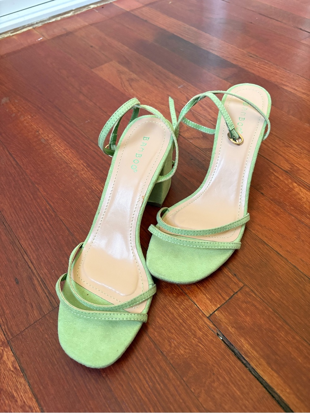 BAMBOO Pastel Green Strappy Block Heel Sandals